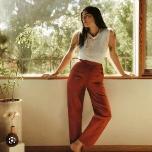 Red herringbone Imogen and Willie pants. Brick color.